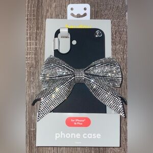 heyday Black and Silver Rhinestone Bow Phone Case for iPhone 16 Plus